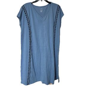 Pure Jill Shirt Dress Womens XL Blue Embroidered Resortwear Coverup Pullover